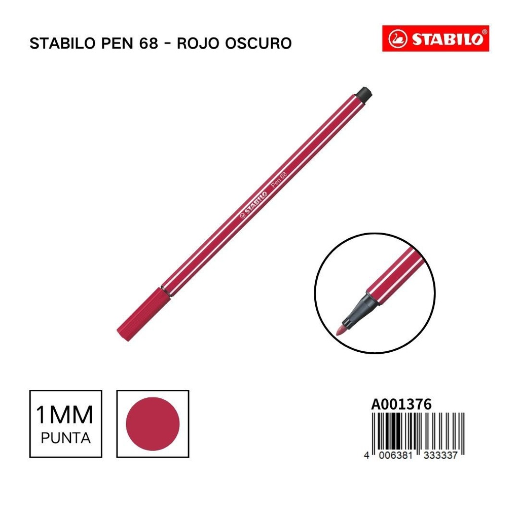 Stabilo Pen 68 rotulador rojo oscuro 1mm para dibujo