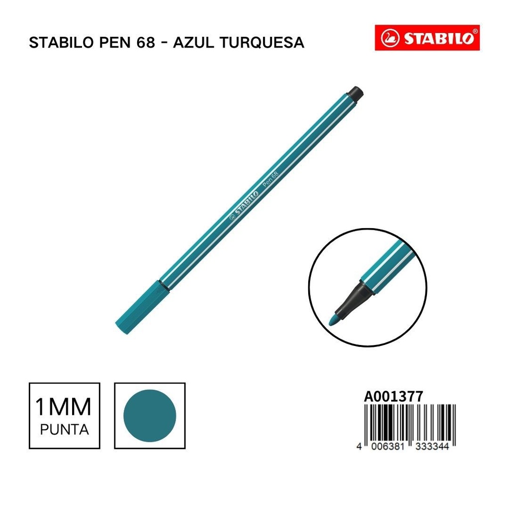 Stabilo Pen 68 azul turquesa 1mm