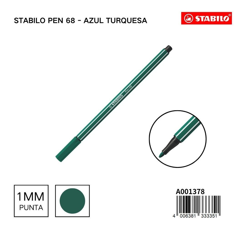 Rotulador Stabilo Pen 68 verde turquesa 1mm para escritura y dibujo