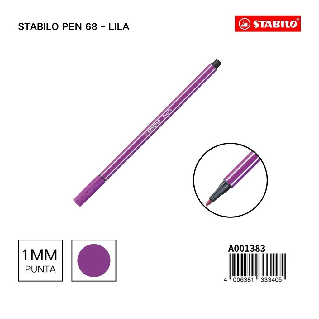 Rotulador Stabilo Pen 68 1mm lila para dibujo y escritura