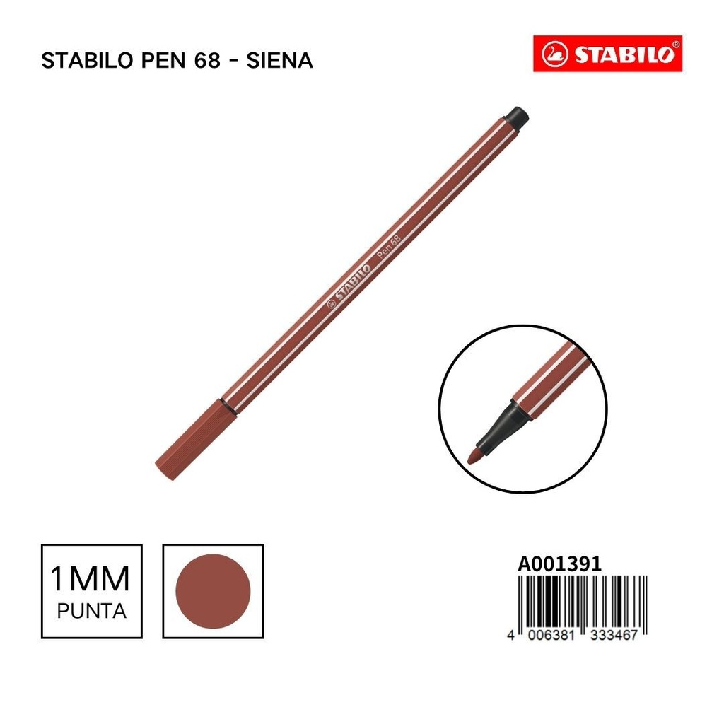 Rotulador acuarelable Stabilo 68 1mm marrón para dibujo