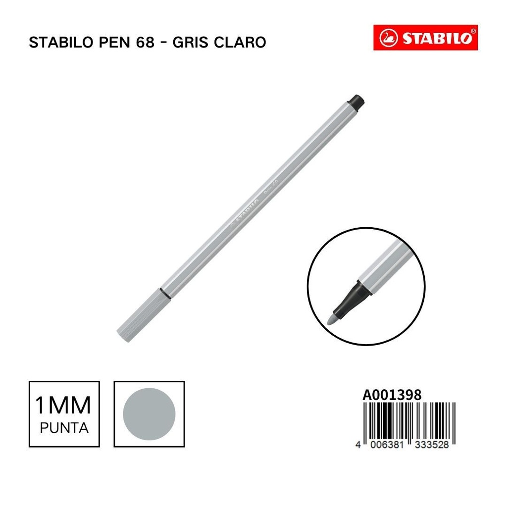 Stabilo Pen 68 rotulador acuarelable 1mm gris claro