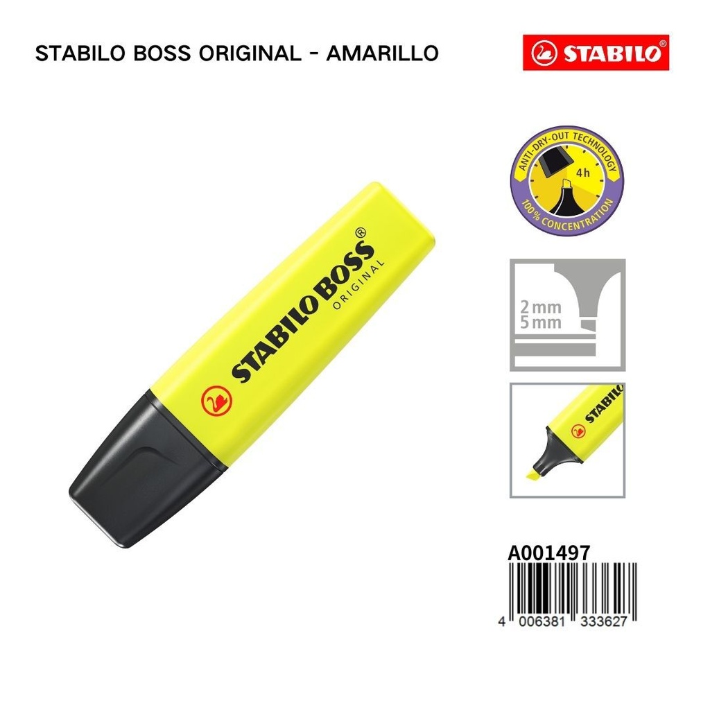 Rotulador Stabilo Boss Original amarillo 2/5mm para subrayado