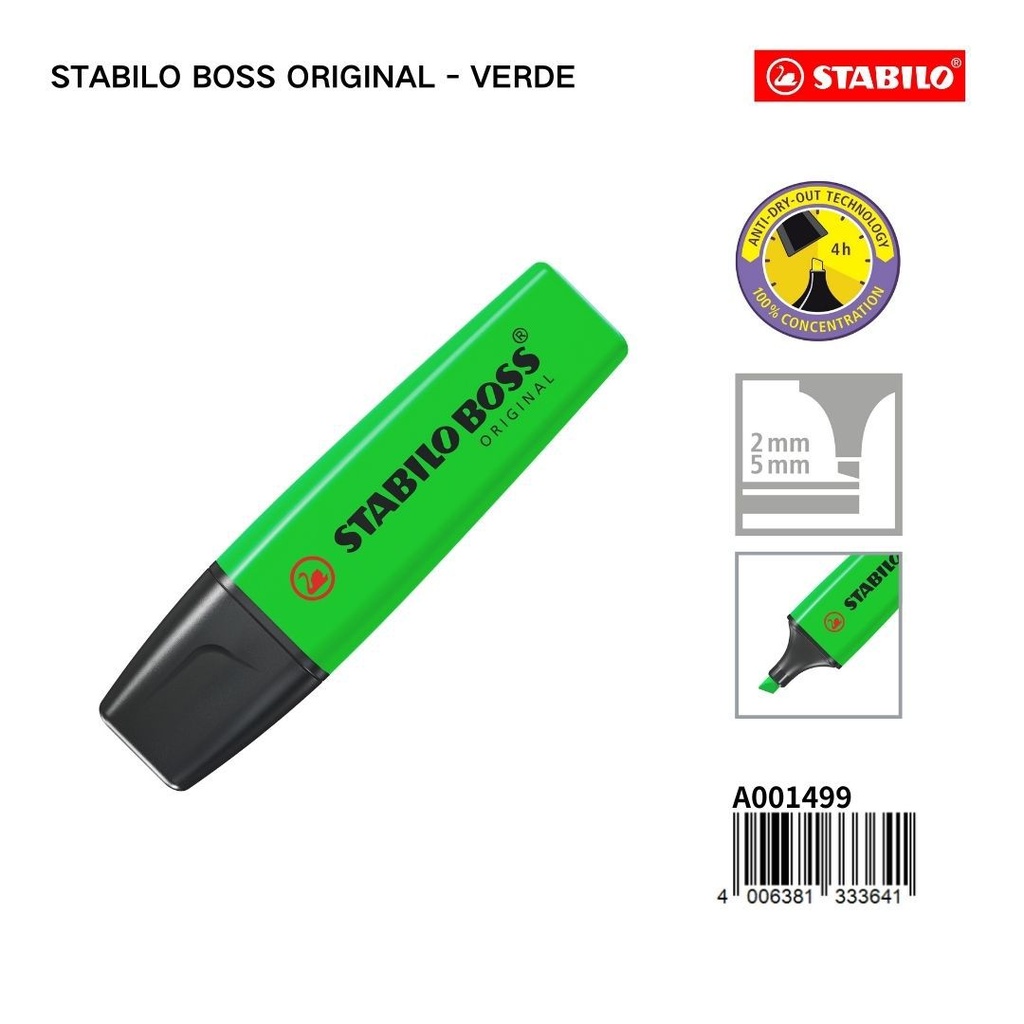 Subrayador STABILO de 2/5mm color verde - Papelería