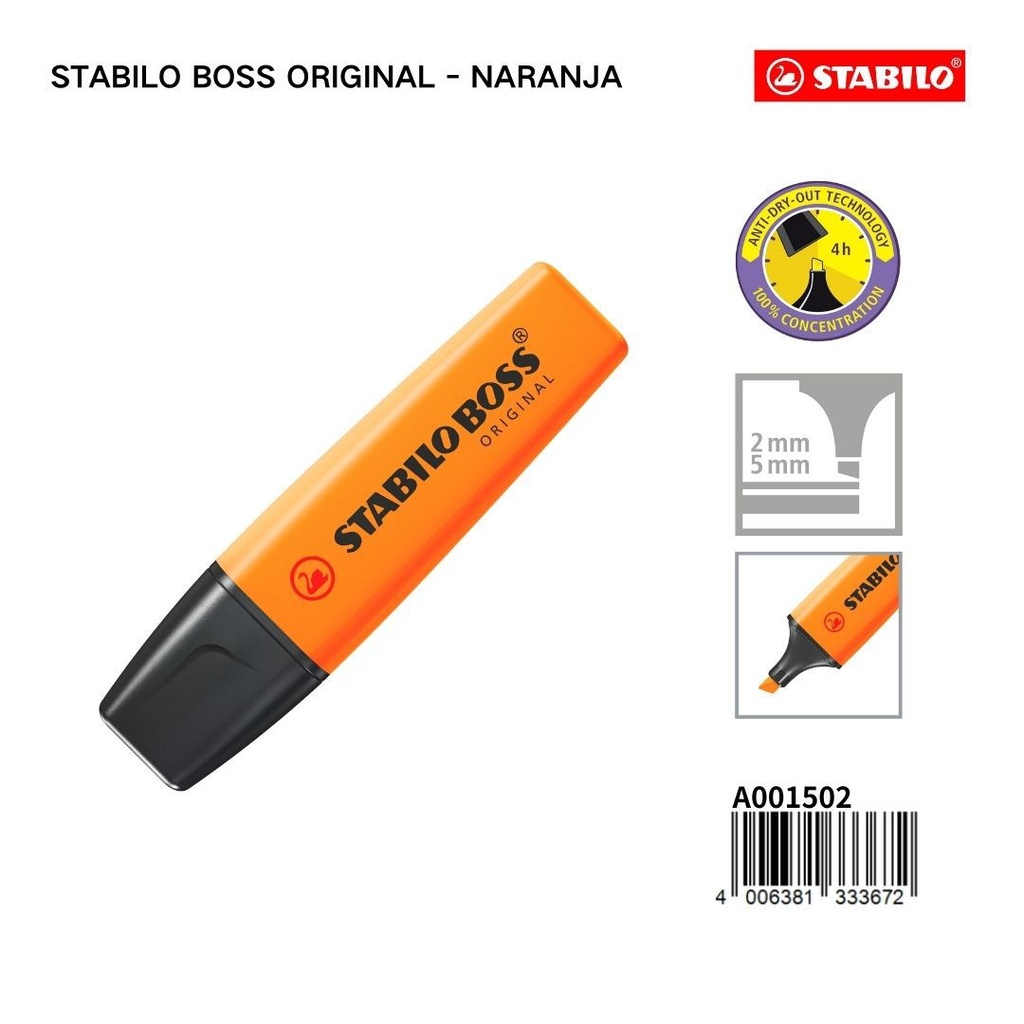 Stabilo Boss Original marcador fluorescente naranja 2/5mm para escritura y subrayado