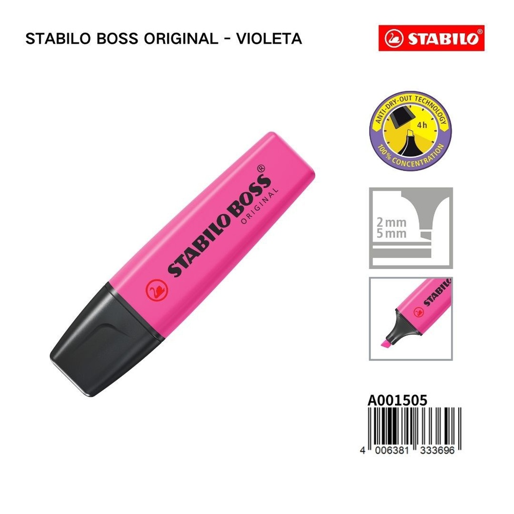 Rotulador de punta biselada Stabilo Boss 2/5mm rosa para escritura