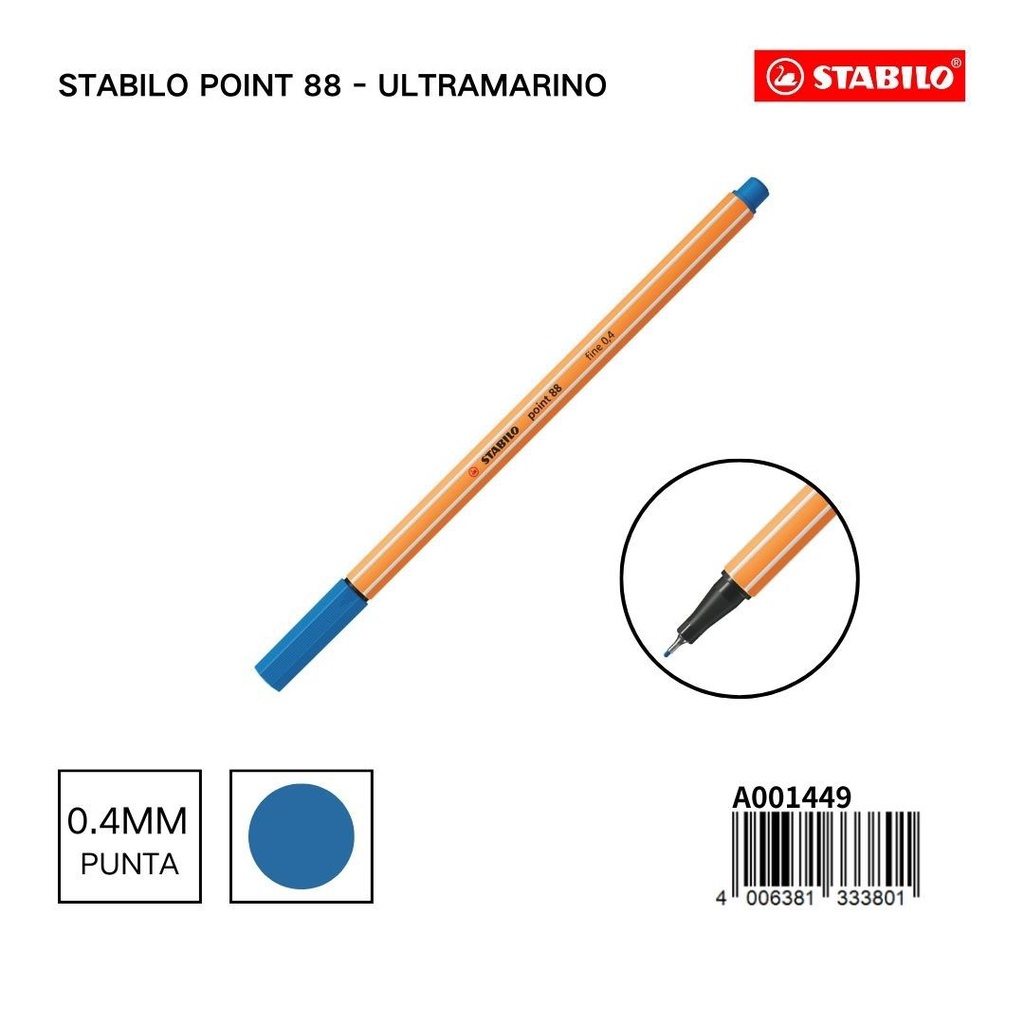 Stabilo point 88 bolígrafo de punta fina 0.4mm azul ultramarino