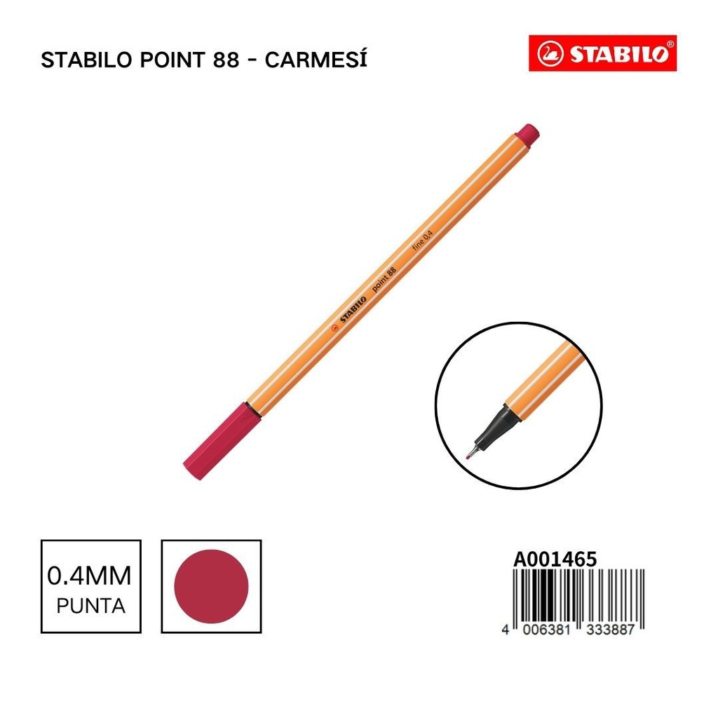 Stabilo point 88 bolígrafo de punta fina 0.4mm carmesí