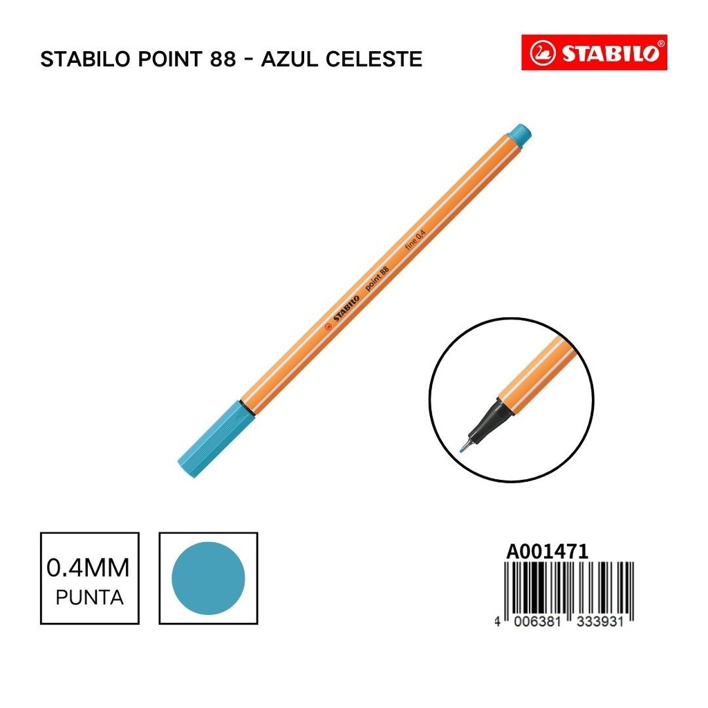 Bolígrafo delgado STABILO point 88 azul celeste - Artículos de papelería