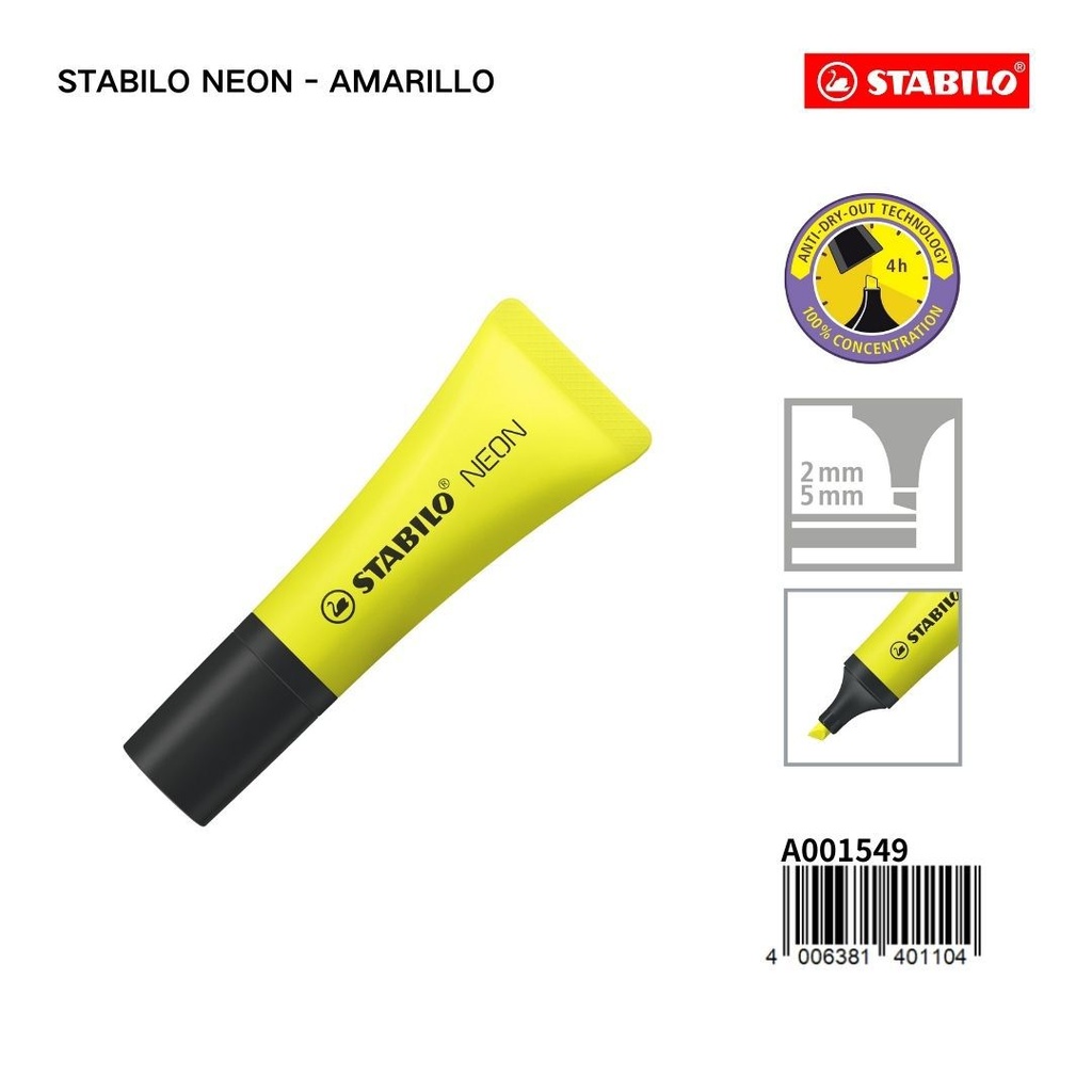 Rotulador Stabilo Neon 2/5mm amarillo para resaltar texto