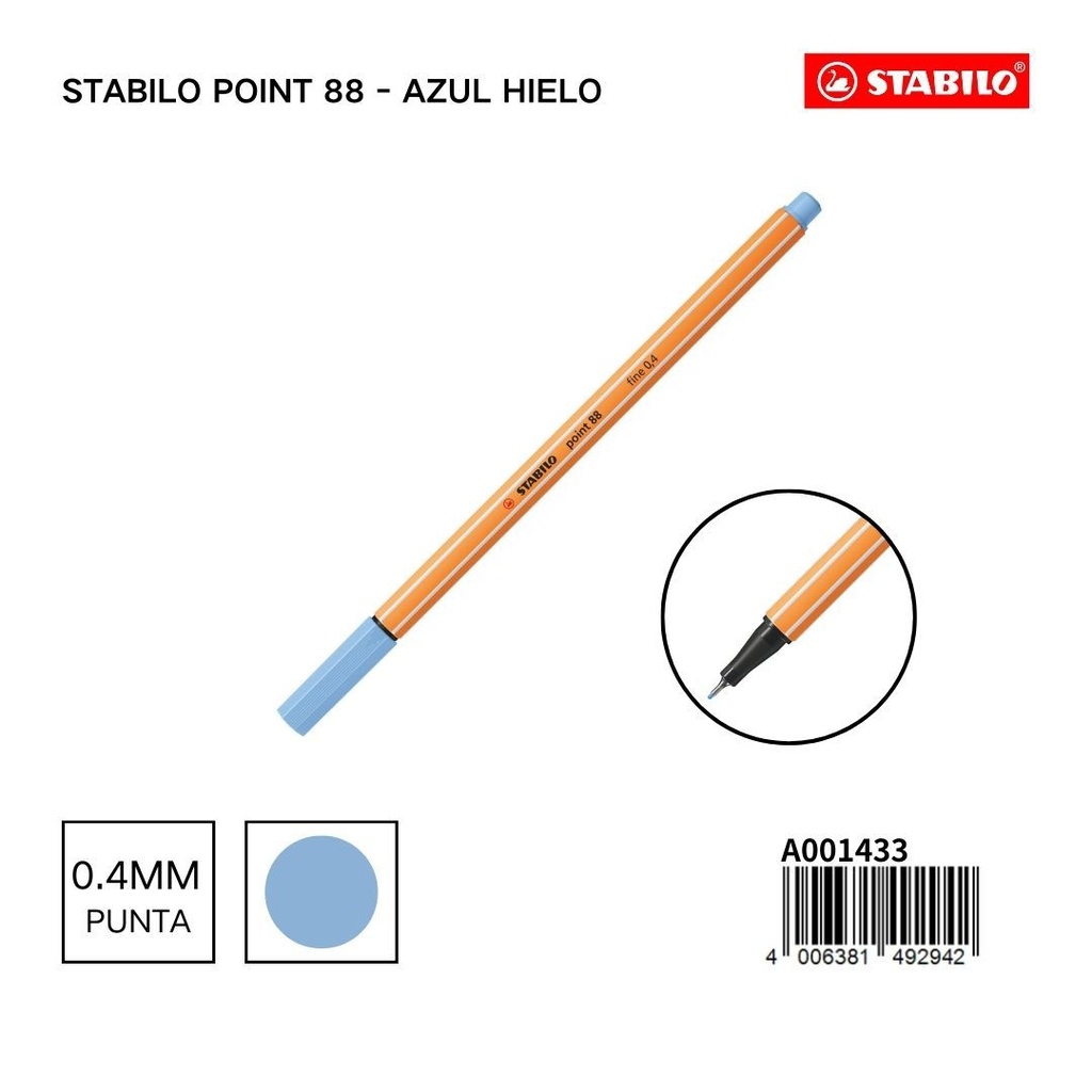 Bolígrafo stabilo point 88 0.4mm azul hielo para escritura