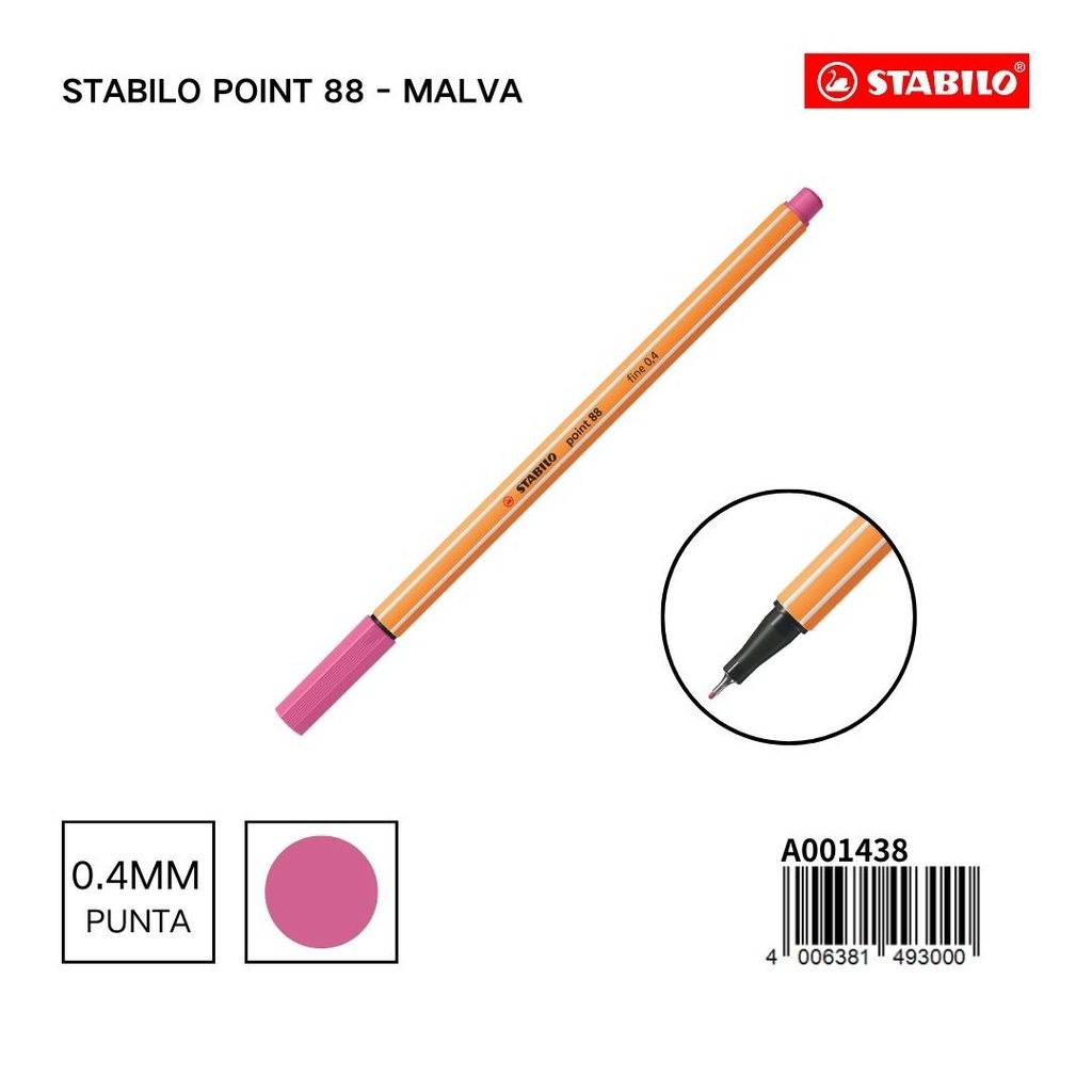 Stabilo point 88 bolígrafo de punta fina 0.4mm malva para escritura