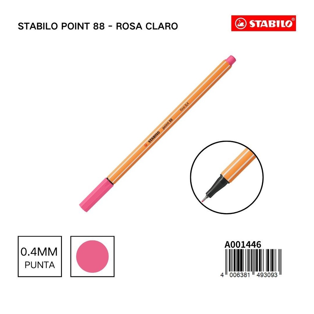 Stabilo point 88 bolígrafo de punta fina 0.4mm rosa claro