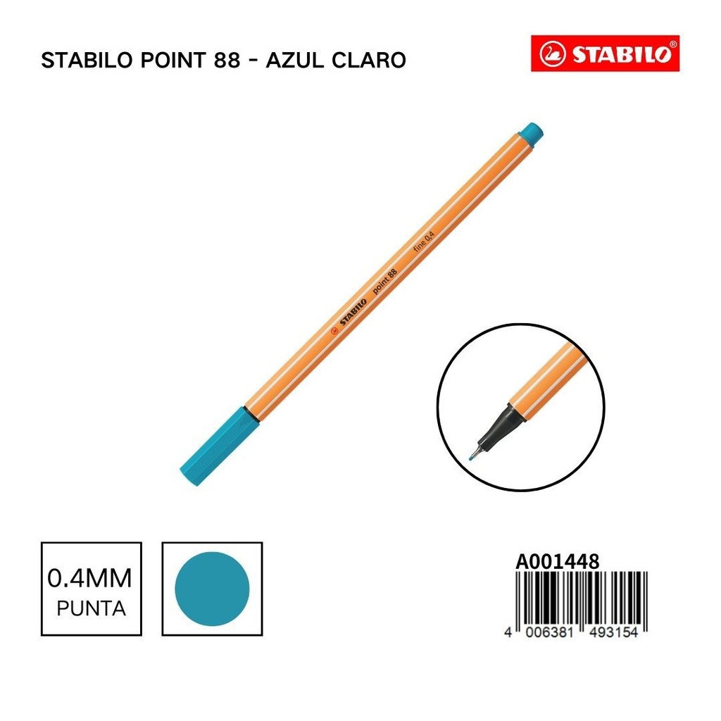 Bolígrafo Stabilo point 88 azul claro 0.4mm para escritura fina