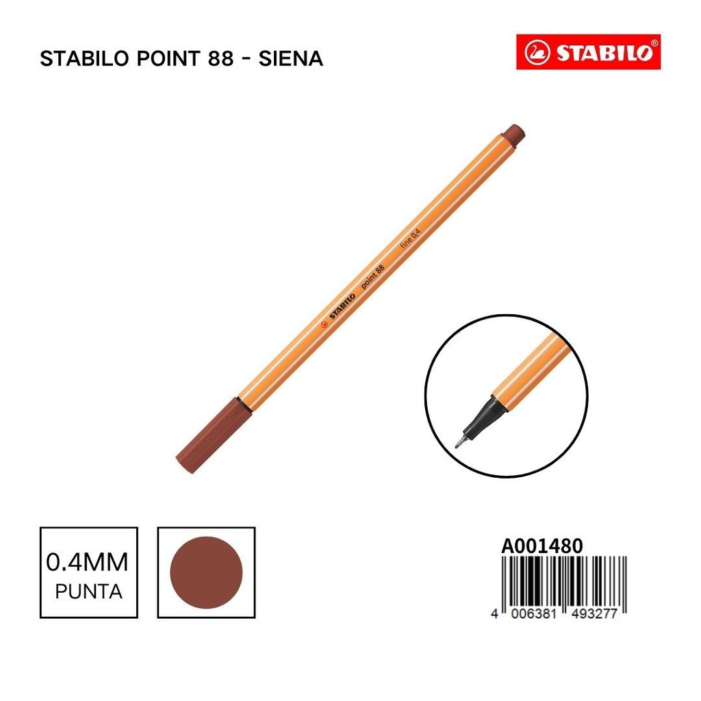 Bolígrafo delgado STABILO point 88 siena tostado - Papelería natural