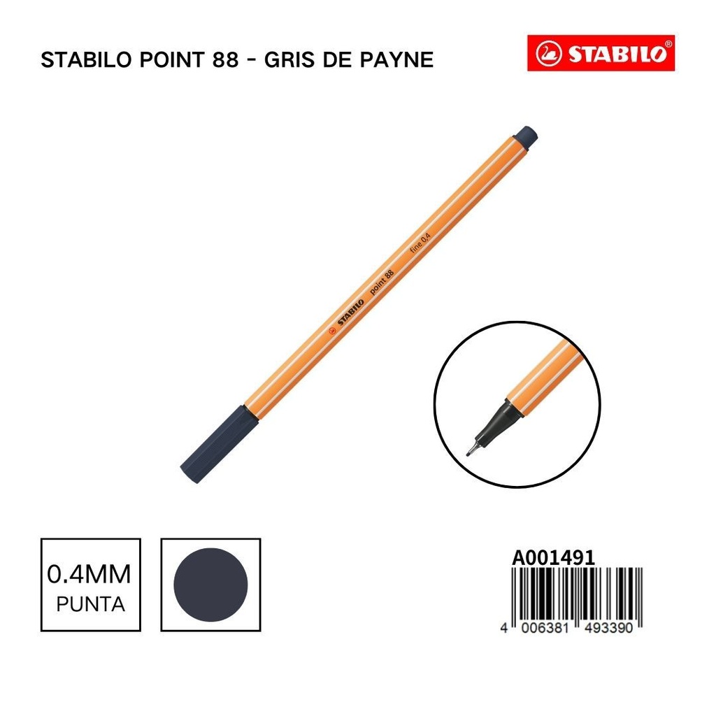 Stabilo point 88 0.4mm gris de Payne para dibujo y escritura