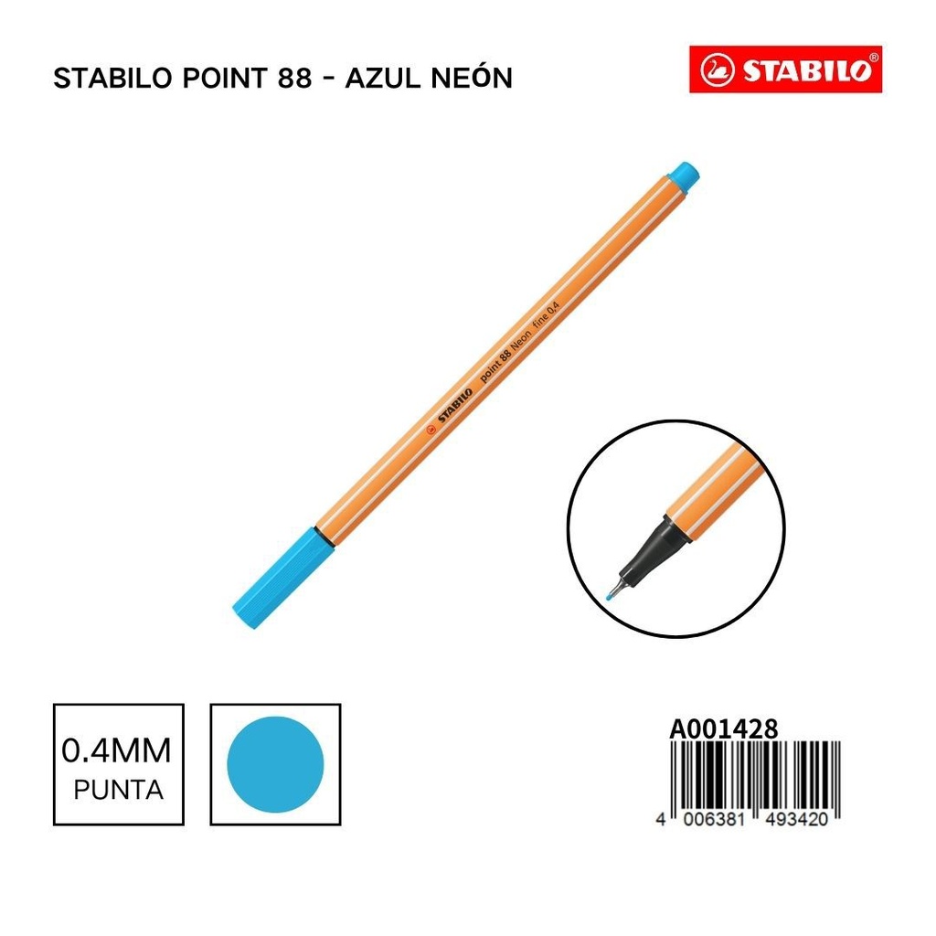 Bolígrafo Stabilo Point 88 azul neón 0.4mm