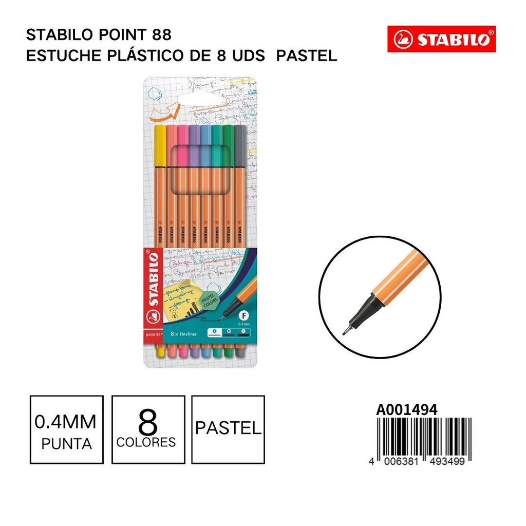 Set de 8 marcadores pastel 0.4 mm - Material de oficina