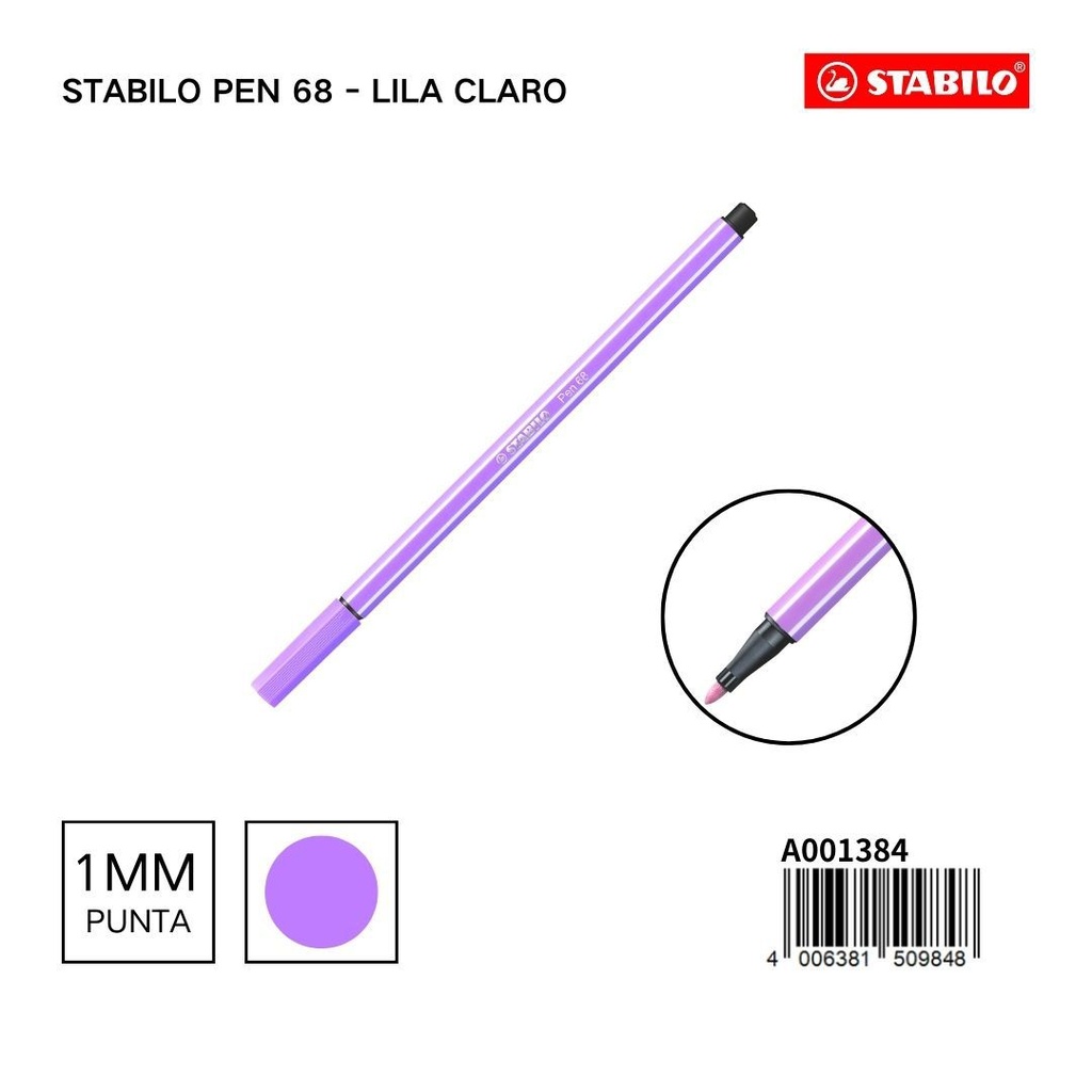 Stabilo Pen 68 lila claro 1mm para dibujo y escritura