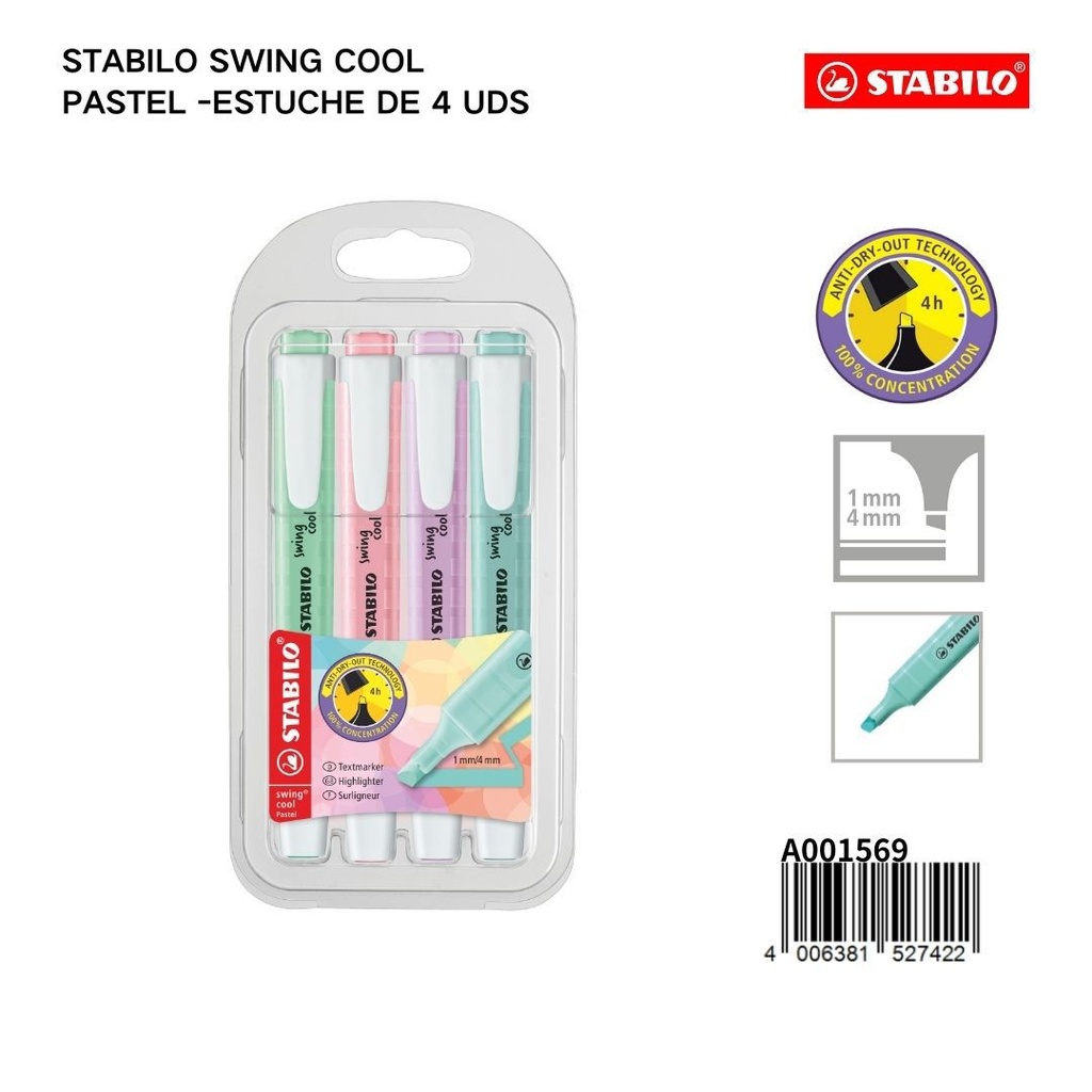 Marcador de texto Stabilo swing cool pastel en estuche - Material escolar