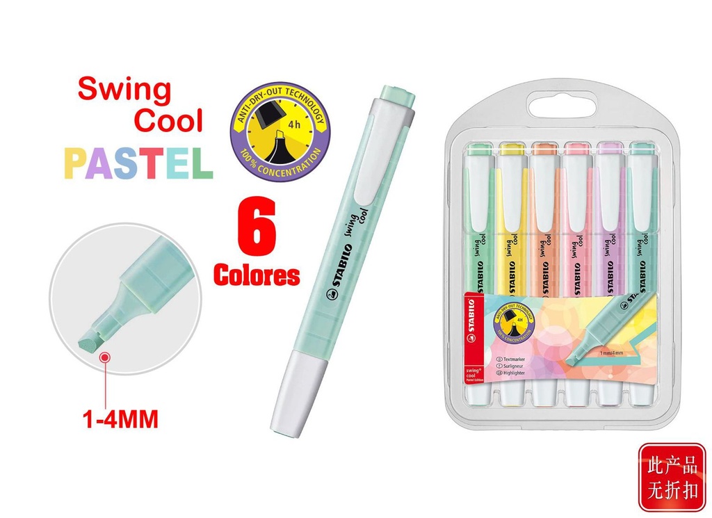 Stabilo swing cool pastel estuche 6pcs