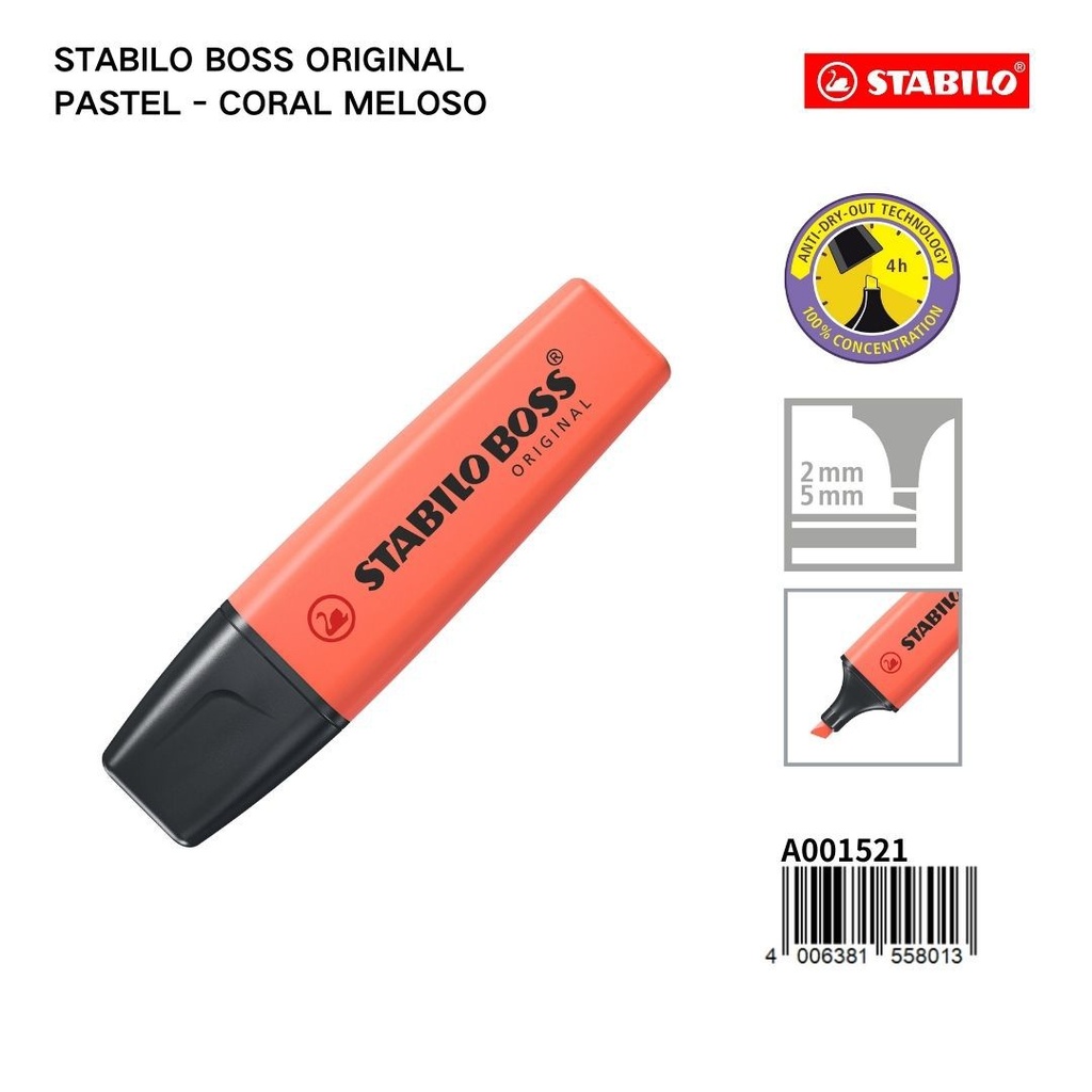 Subrayador STABILO de 2/5mm color naranja pálido - Papelería