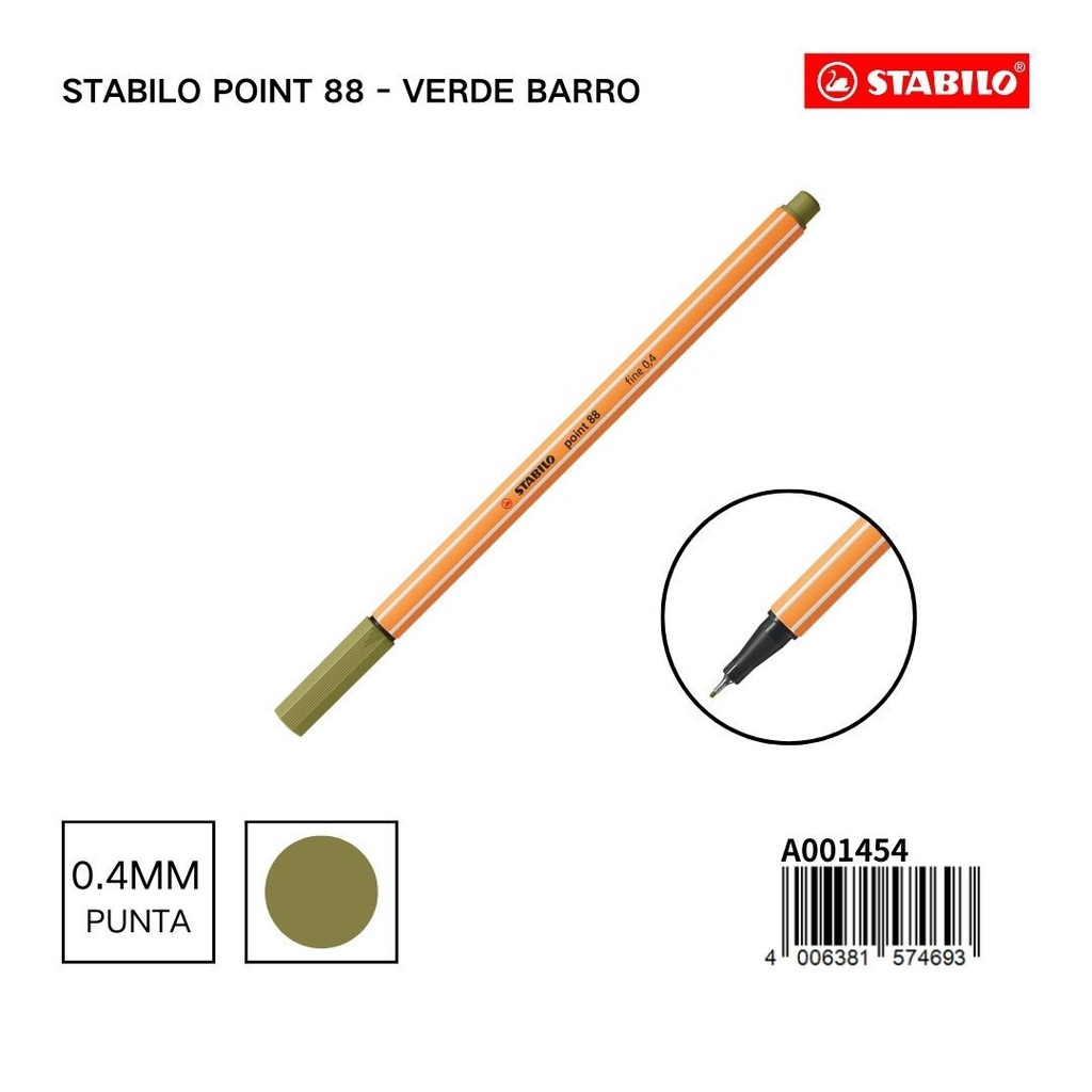 Bolígrafo stabilo point 88 0.4mm verde barro para escritura