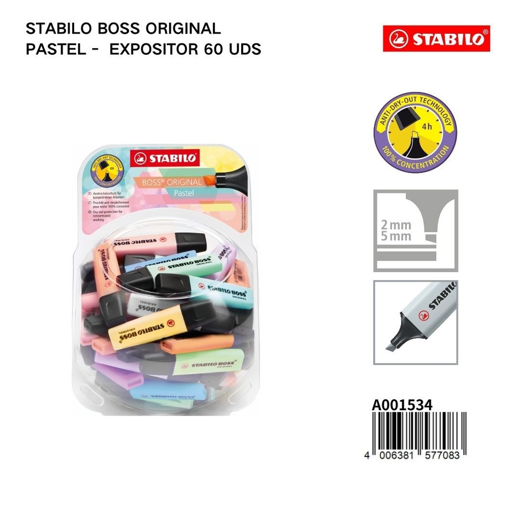 Expositor 60uds rotuladores Stabilo pastel BOSS original 2/5mm