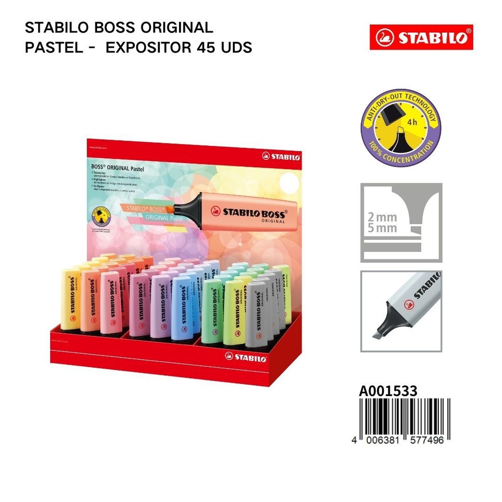 Expositor Stabilo Boss Original Pastel 45uds para oficina