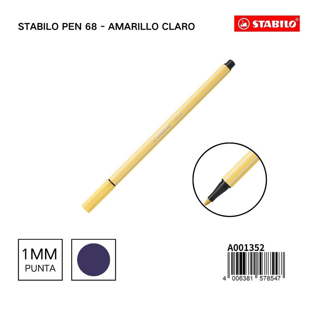 Stabilo Pen 68 amarillo claro rotulador 1mm para dibujo