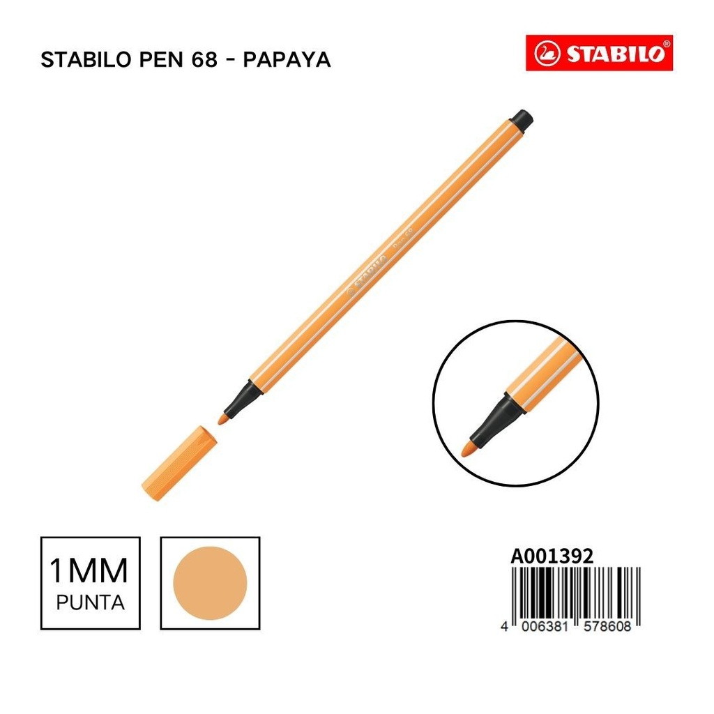 Stabilo Pen 68 rotulador acuarelable color papaya 1mm para dibujo