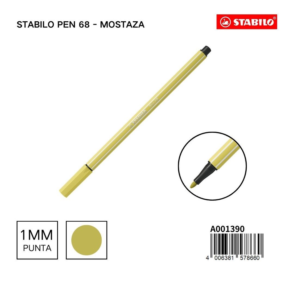 Rotulador Stabilo Pen 68 mostaza 1mm para escritura y dibujo