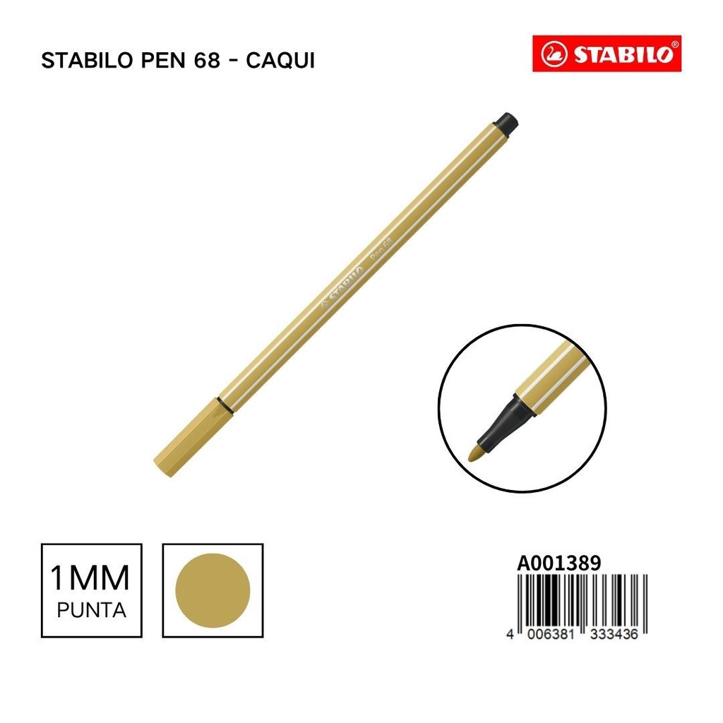 Rotulador Stabilo Pen 68 caqui 1mm para dibujo y escritura