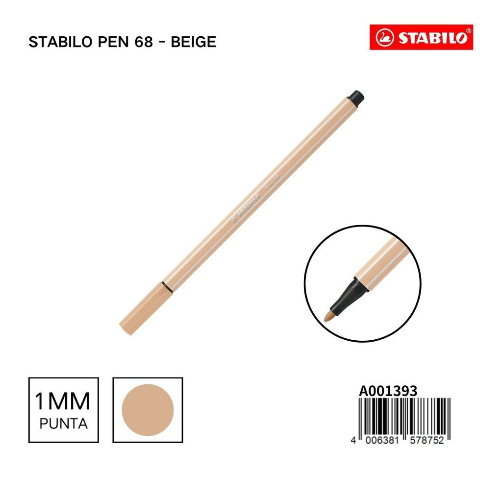 Rotulador Stabilo Pen 68 beige 1mm para escritura y dibujo