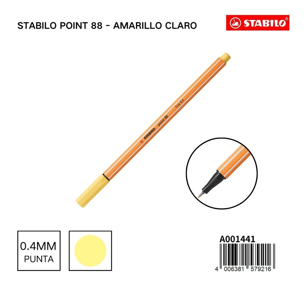 Bolígrafo de punta fina Stabilo 88 amarillo claro 0.4mm para escritura