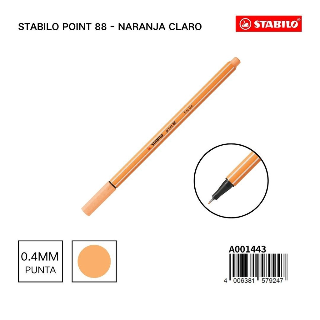 Bolígrafo delgado STABILO point 88 naranja claro - Artículos coloridos