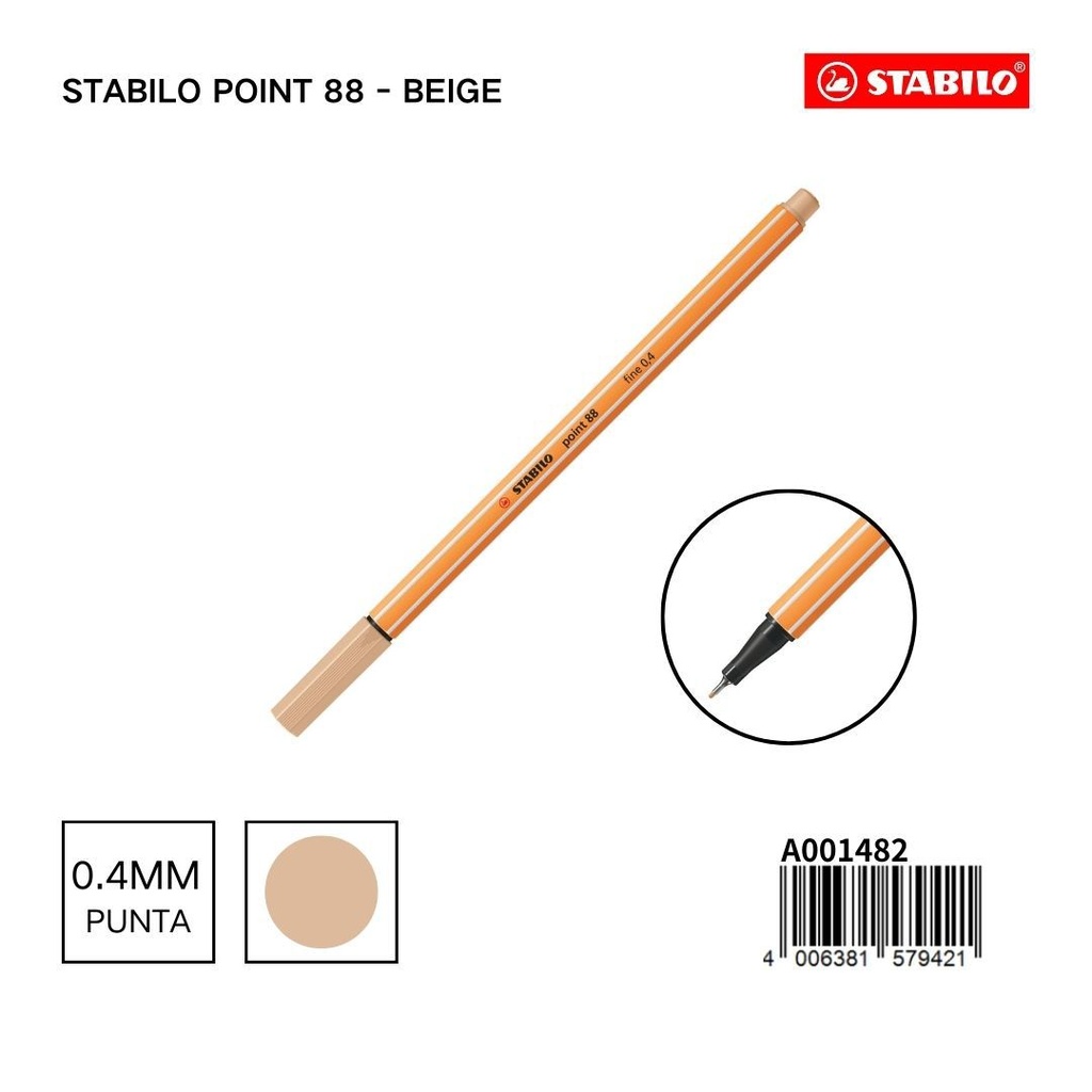 Bolígrafo Stabilo point 88 0.4 mm beige para escritura precisa