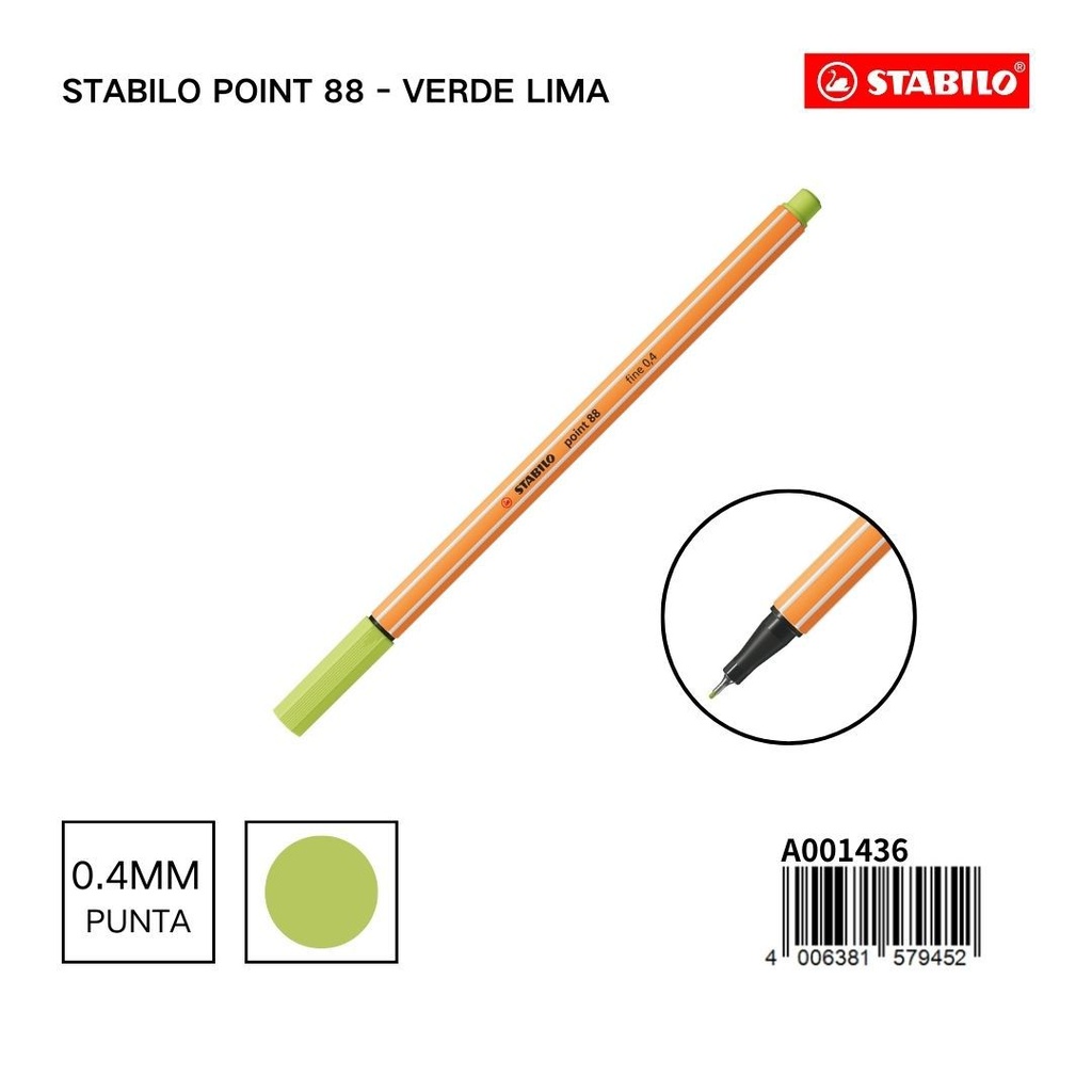 Bolígrafo delgado STABILO point 88 verde lima - Artículos frescos
