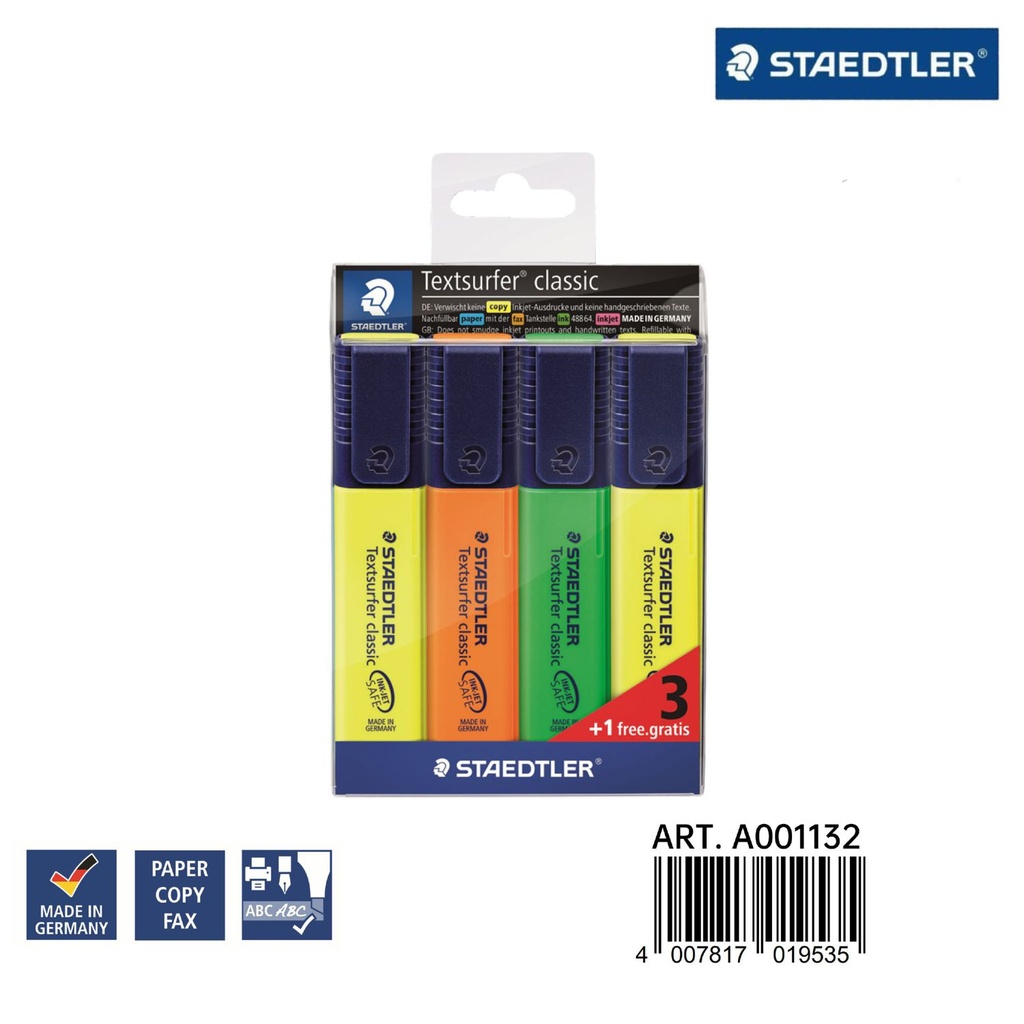 Subrayadores fluorescentes Staedtler 3+1 de regalo