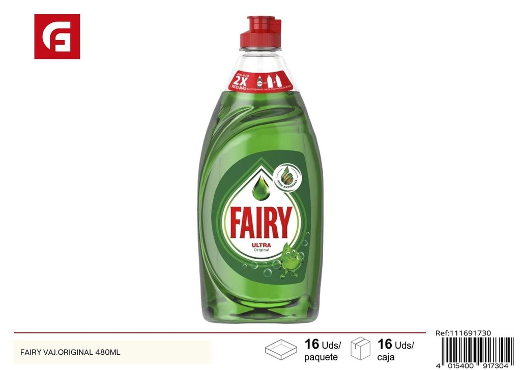 Lavavajillas Fairy Original 480ml para limpieza de vajilla