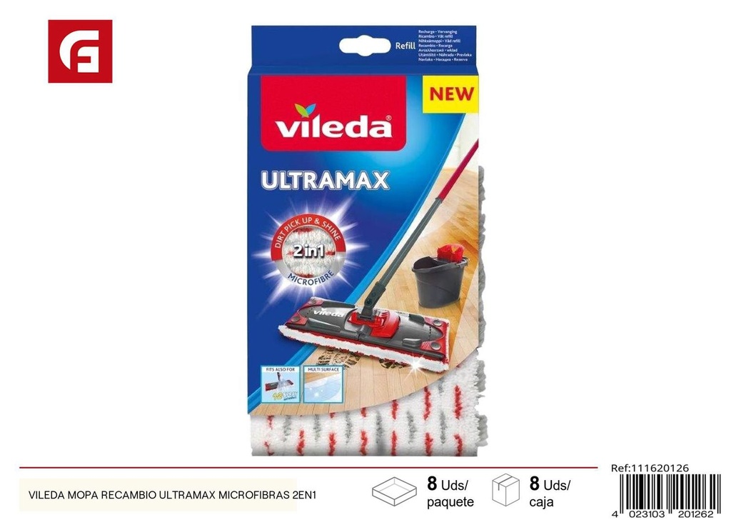 Recambio de mopa Vileda Ultramax microfibras 2en1 para limpieza