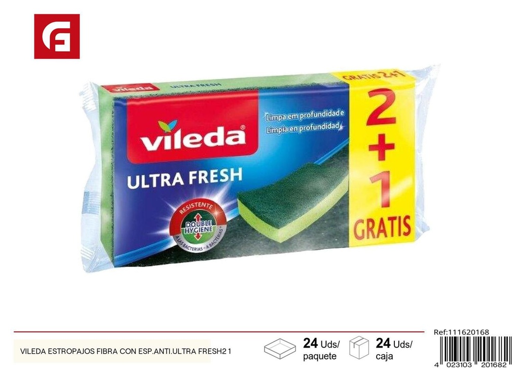 Vileda estropajos fibra con esponja anti-ultra fresh 2+1 para limpieza