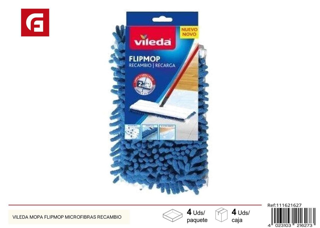 Mopa recambio Vileda FlipMop microfibras para limpieza