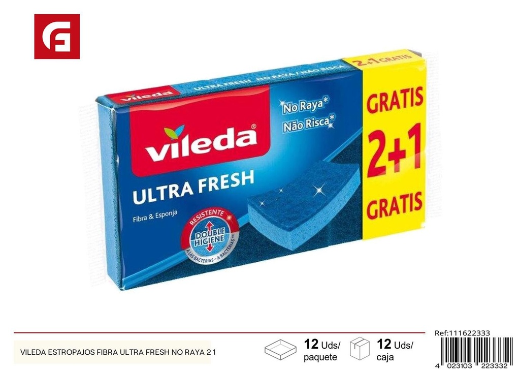 Estropajos fibra ultra fresh Vileda no raya 2+1 para limpieza