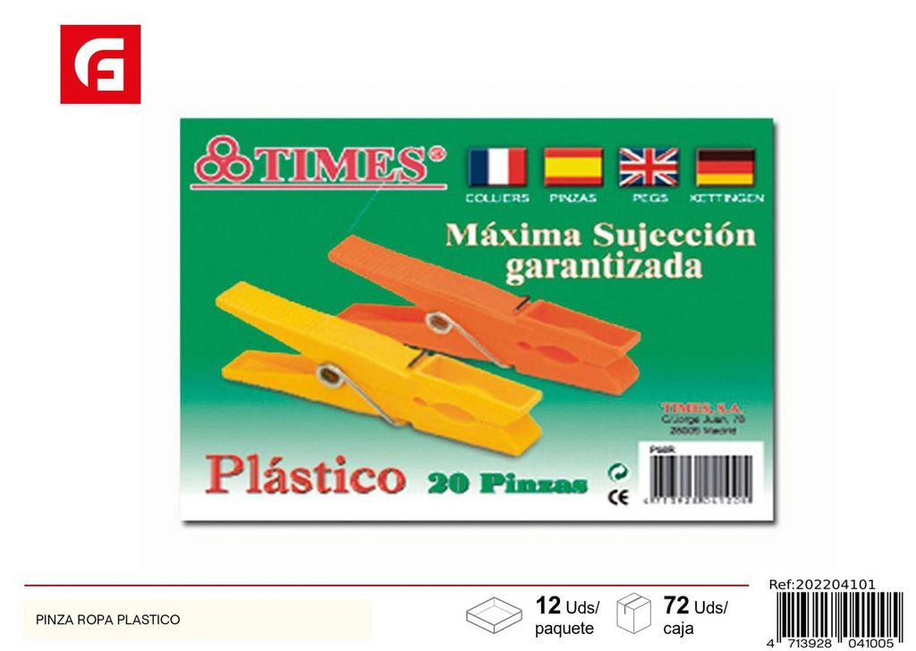 Pinza de ropa plástica 20 pinzas - Accesorios de limpieza