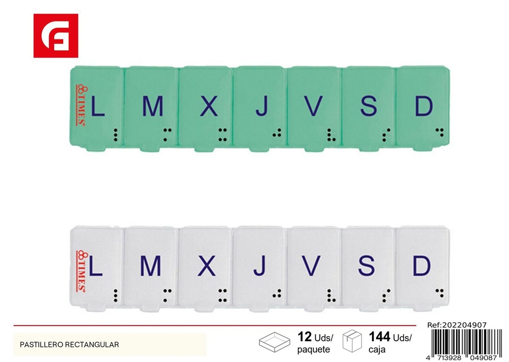 Pastillero rectangular para medicación