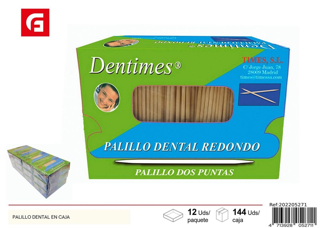 Palillo dental en caja para higiene bucal