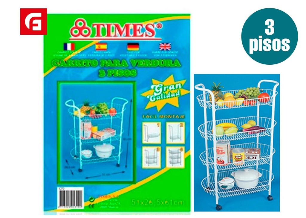 Carrito multiusos de cocina 3 estantes para almacenamiento