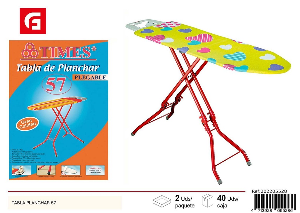 Tabla de planchar 57cm para hogar