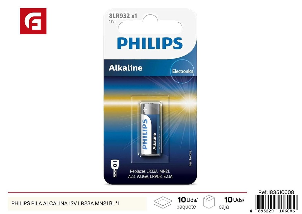 Pila alcalina 12V LR23A MN21 BL*1 Philips